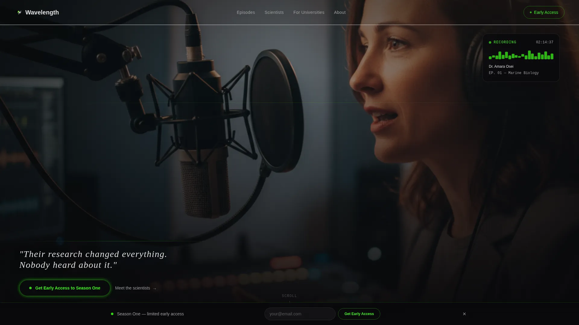 Cinematic Science Podcast Landing Page Template