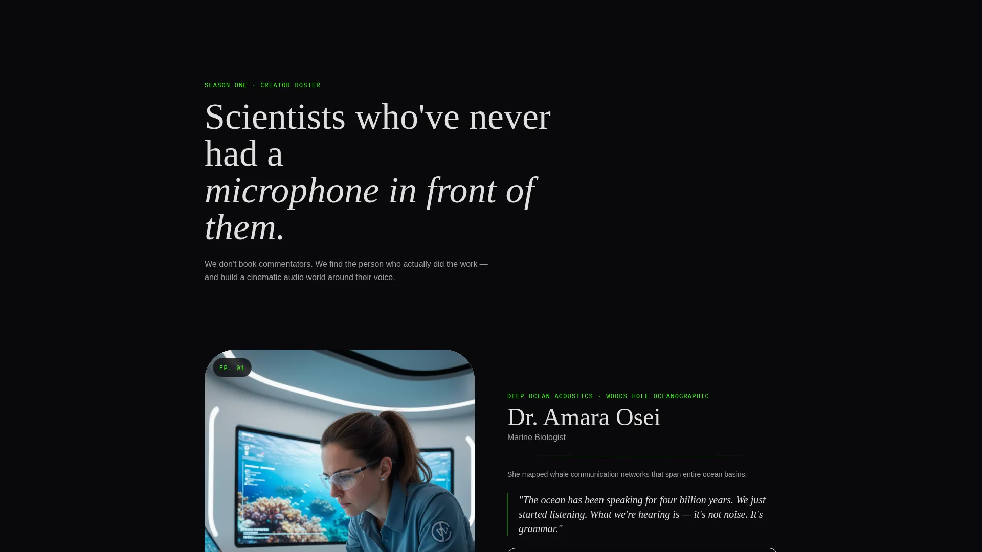 Cinematic Science Podcast Landing Page Template