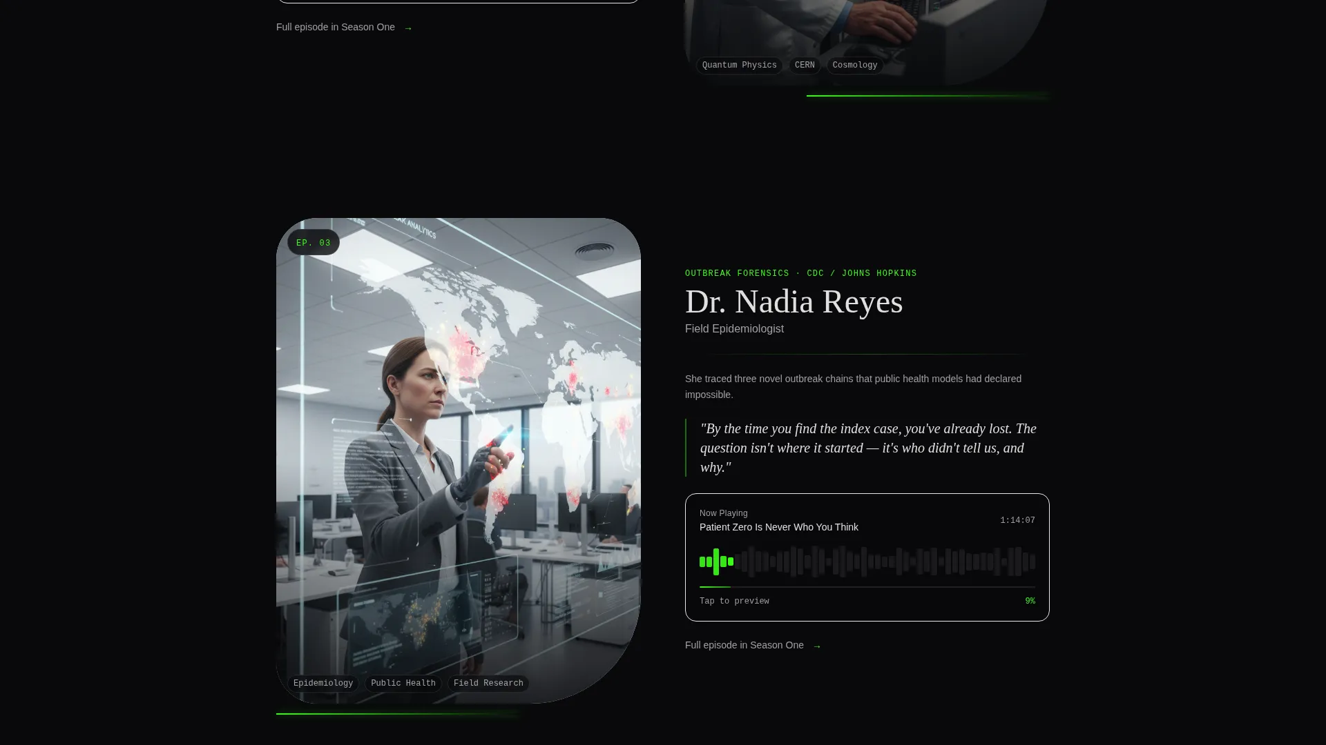 Cinematic Science Podcast Landing Page Template