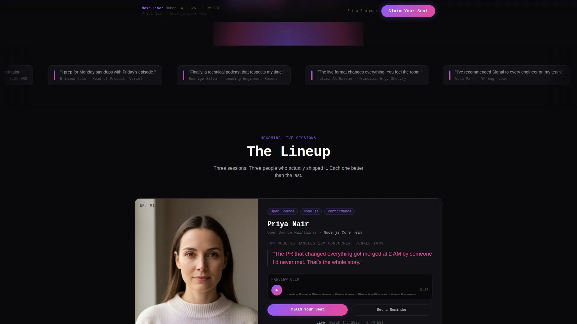 Dark Immersive Technology Podcast Landing Page