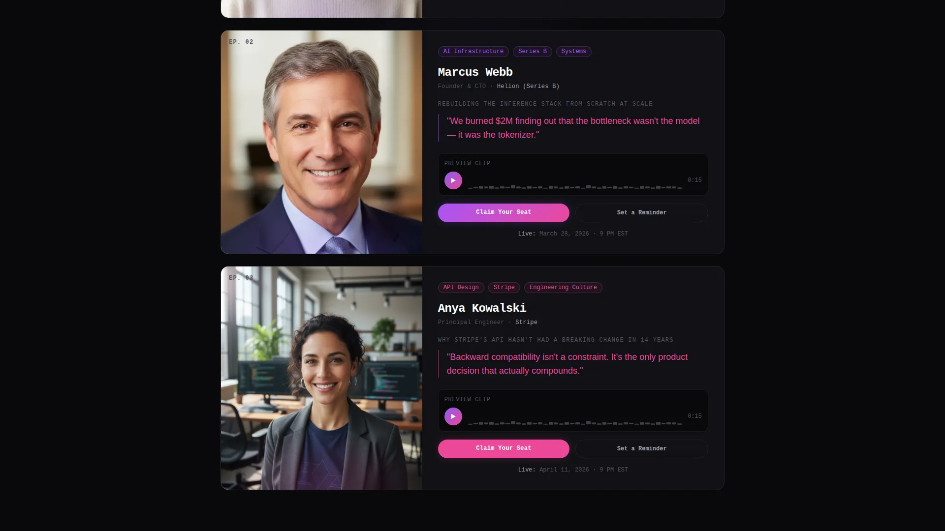 Dark Immersive Technology Podcast Landing Page