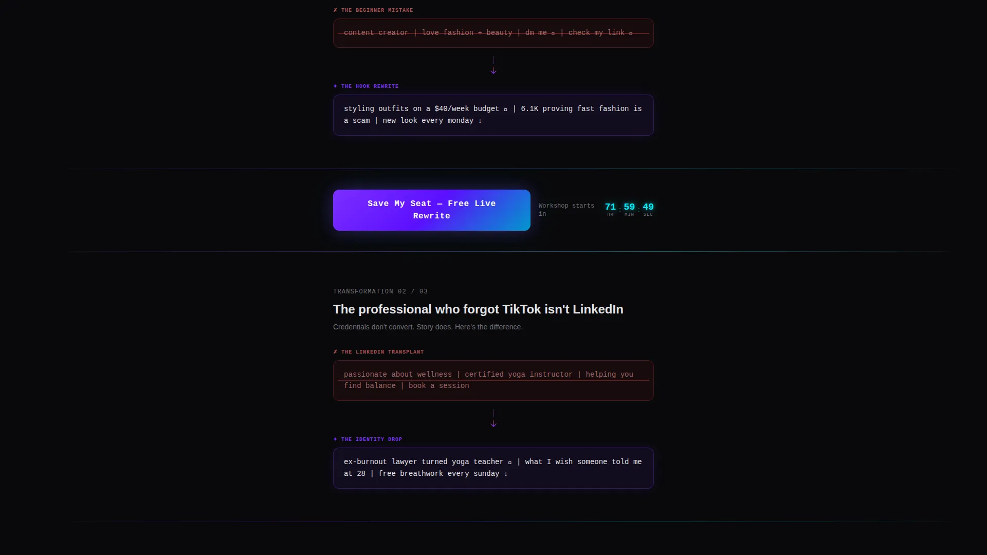 TikTok Bio Workshop Landing Page Template