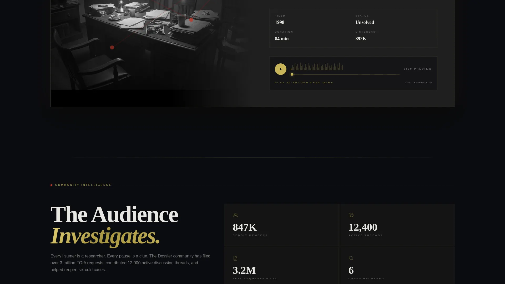 True Crime Podcast Landing Page Template