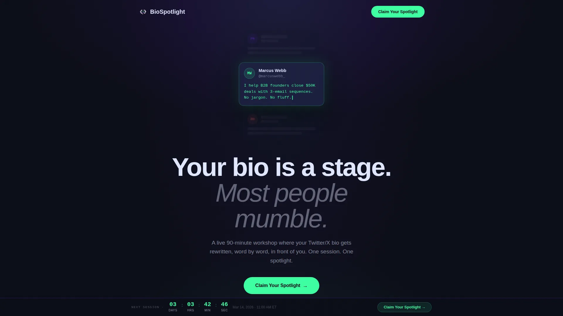 Bio Workshop Landing Page Template for Twitter/X