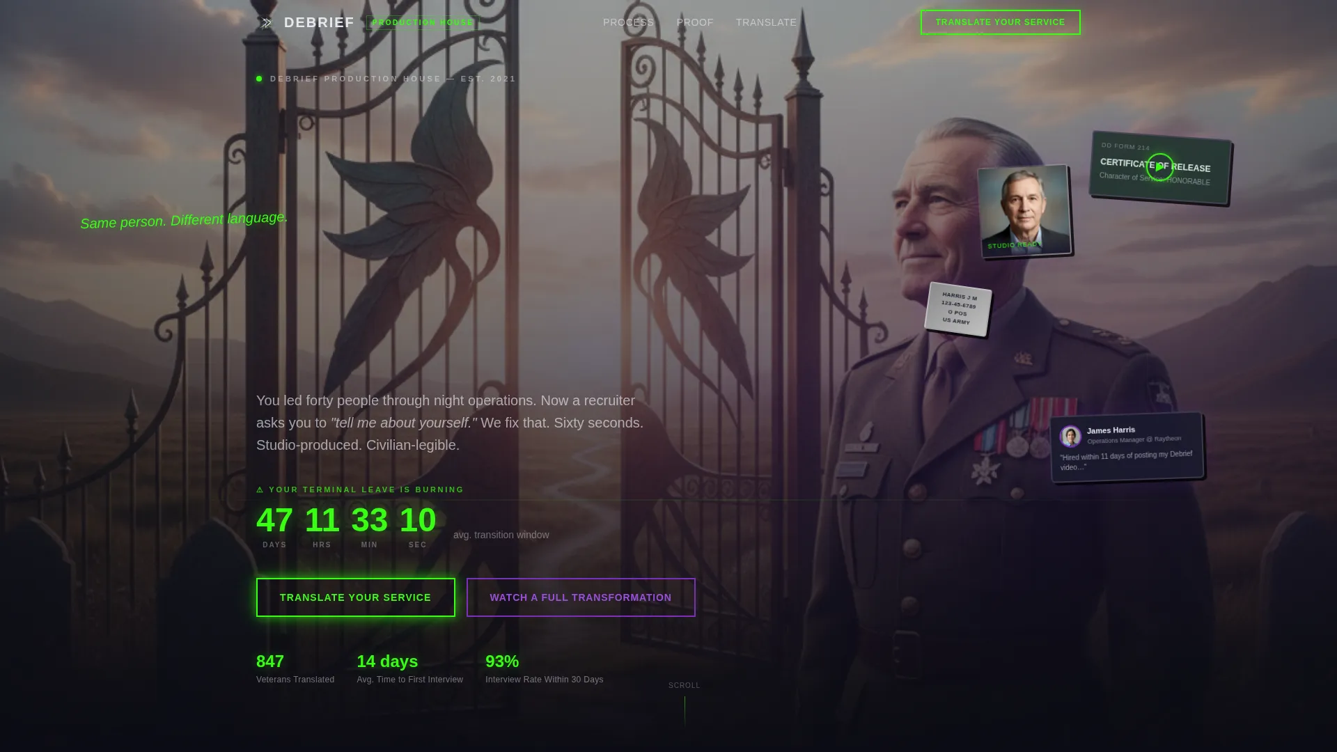 Military to Civilian Video Resume Landing Page