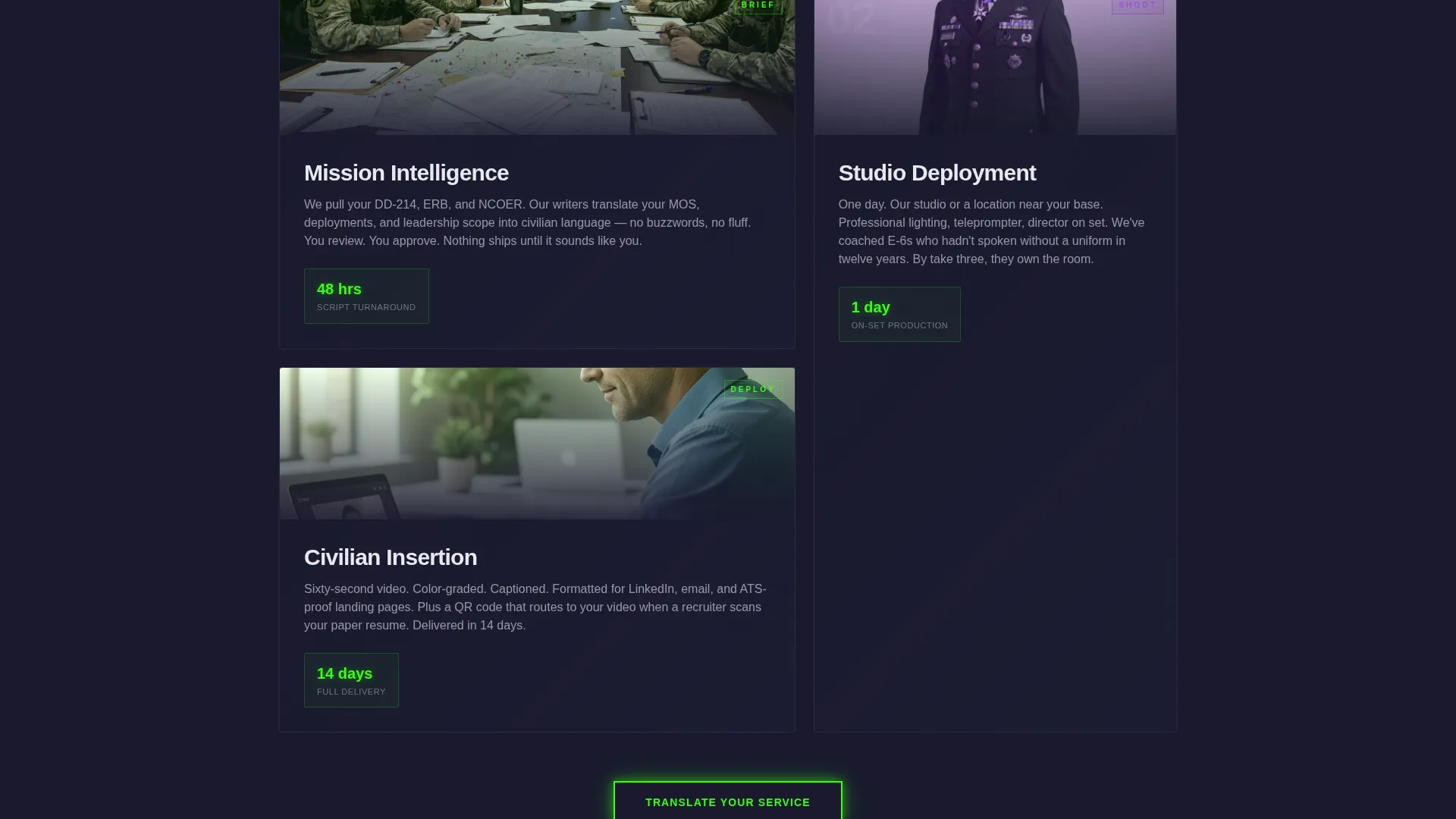 Military to Civilian Video Resume Landing Page