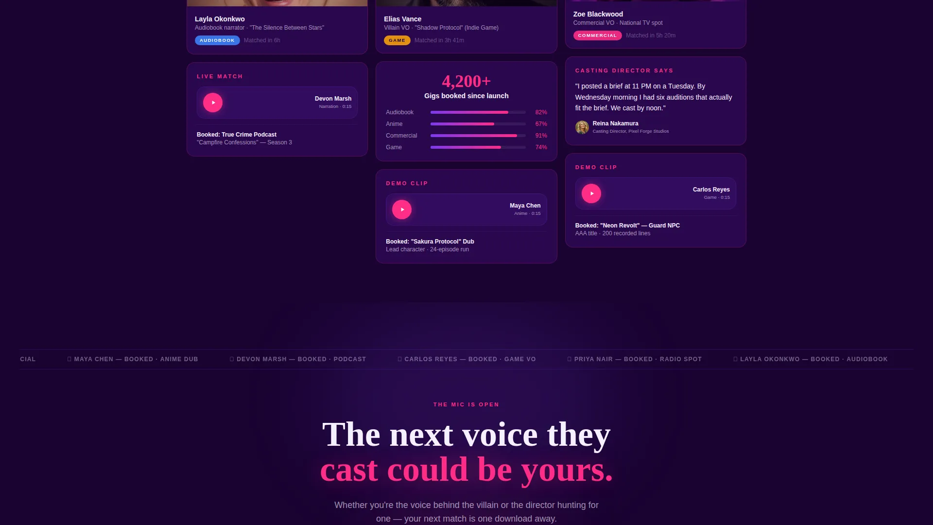 Voice Actor Agency Landing Page Template