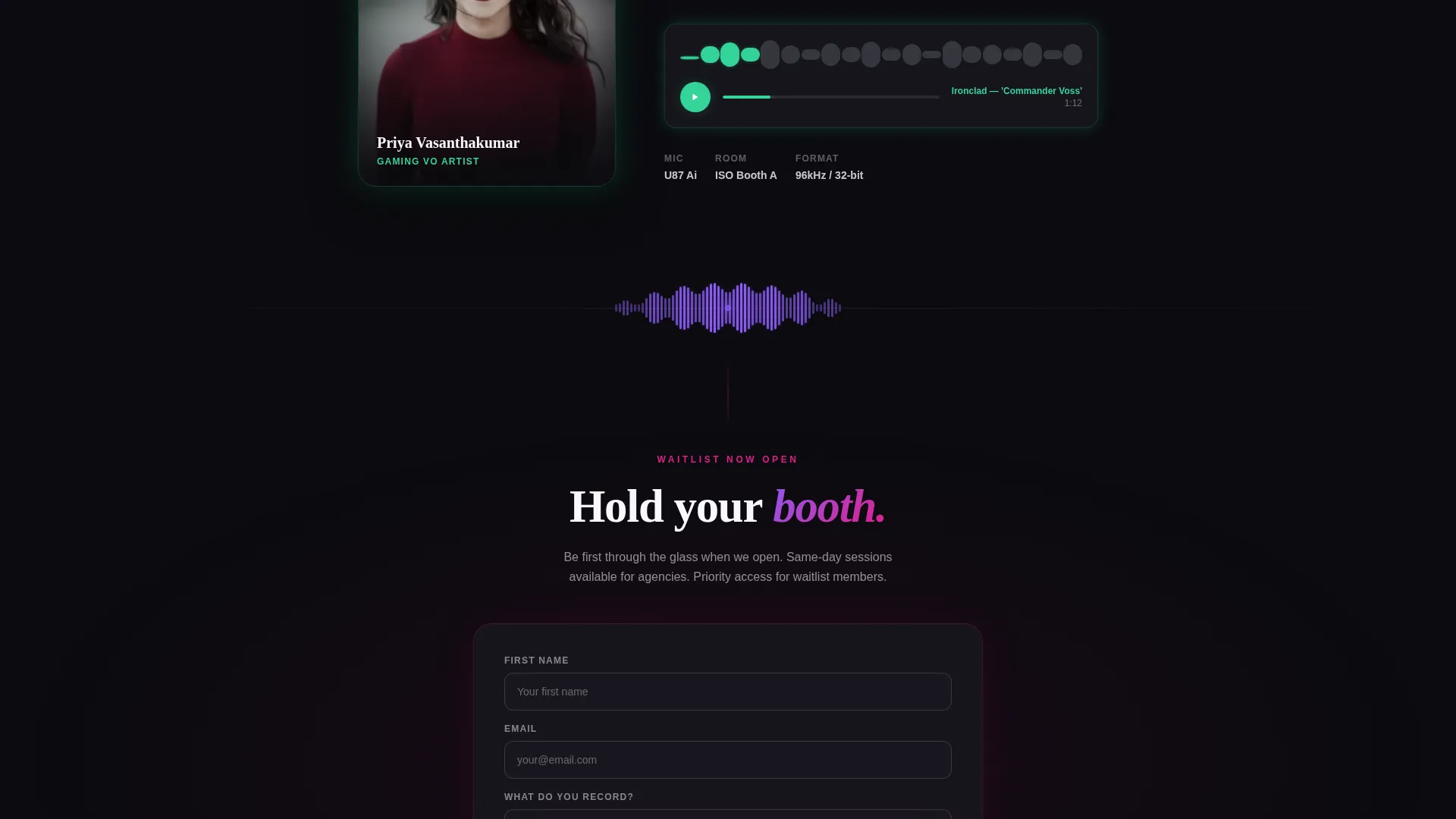 Voiceover Studio Waitlist Landing Page Template