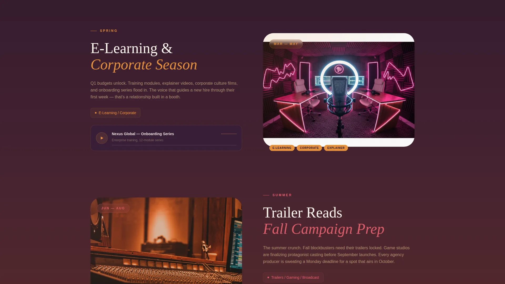 Immersive Voiceover Studio Landing Page Template
