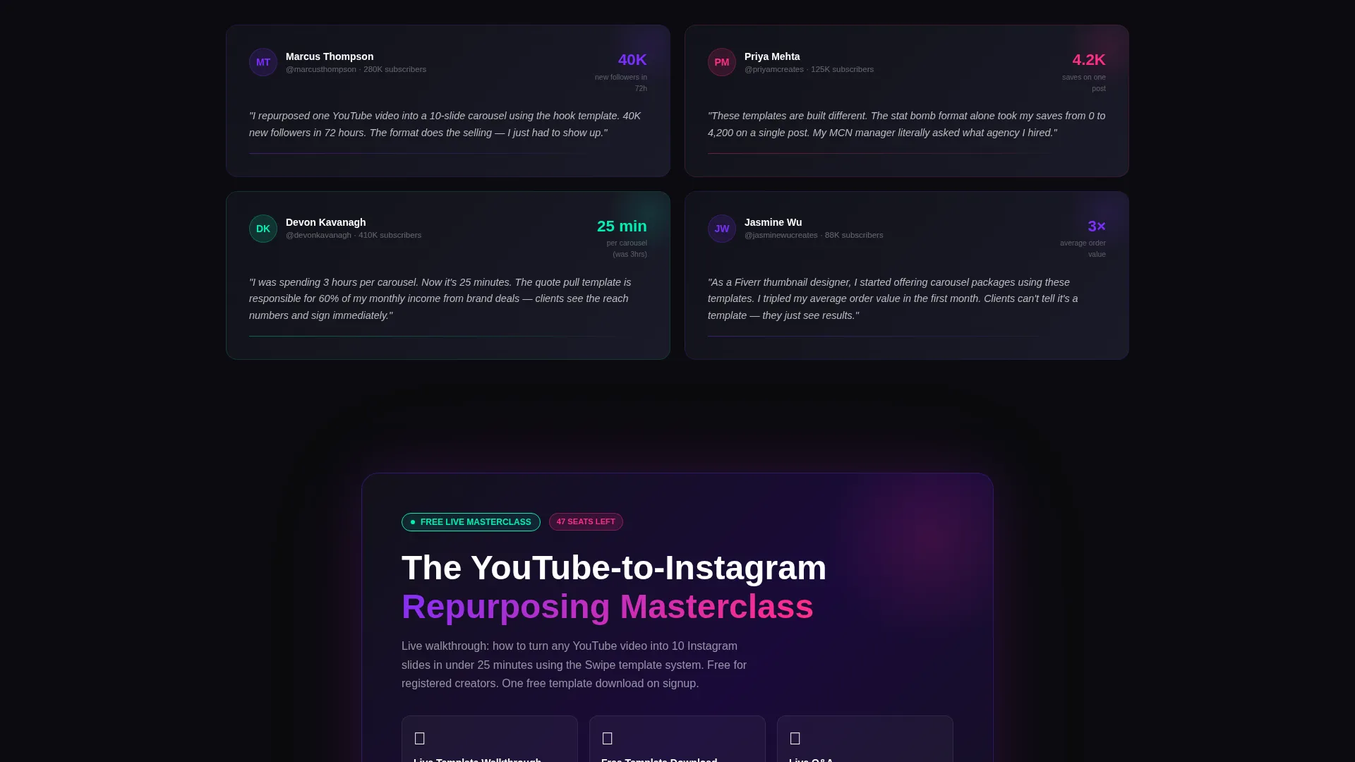 YouTube Carousel Template Landing Page