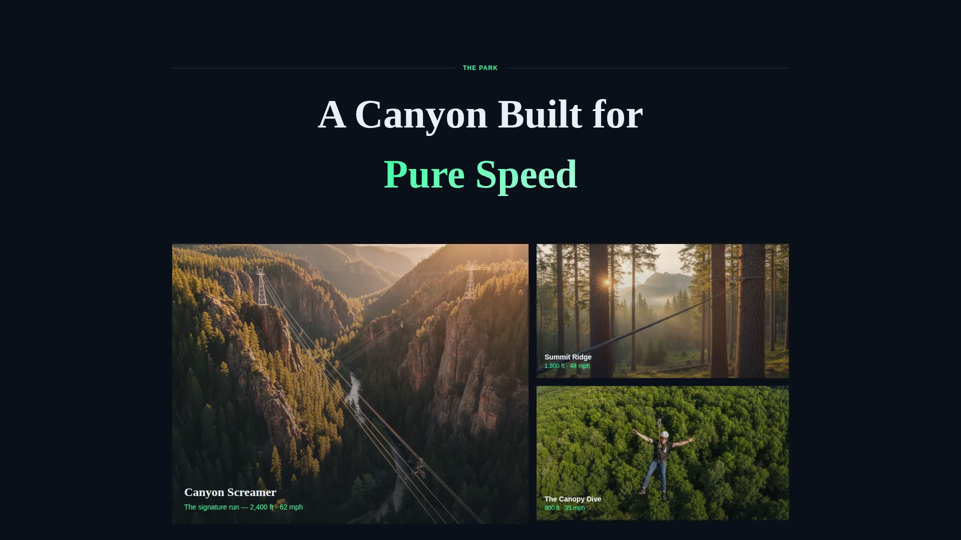Adventure Park Landing Page Template | Zip Line Booking
