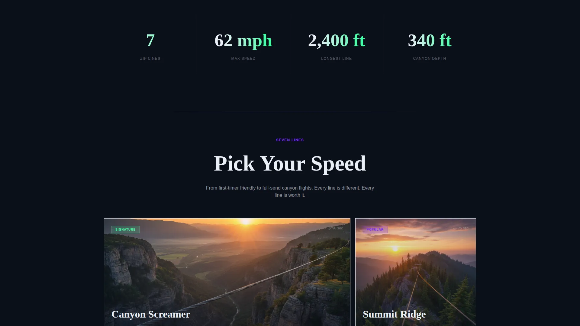 Adventure Park Landing Page Template | Zip Line Booking