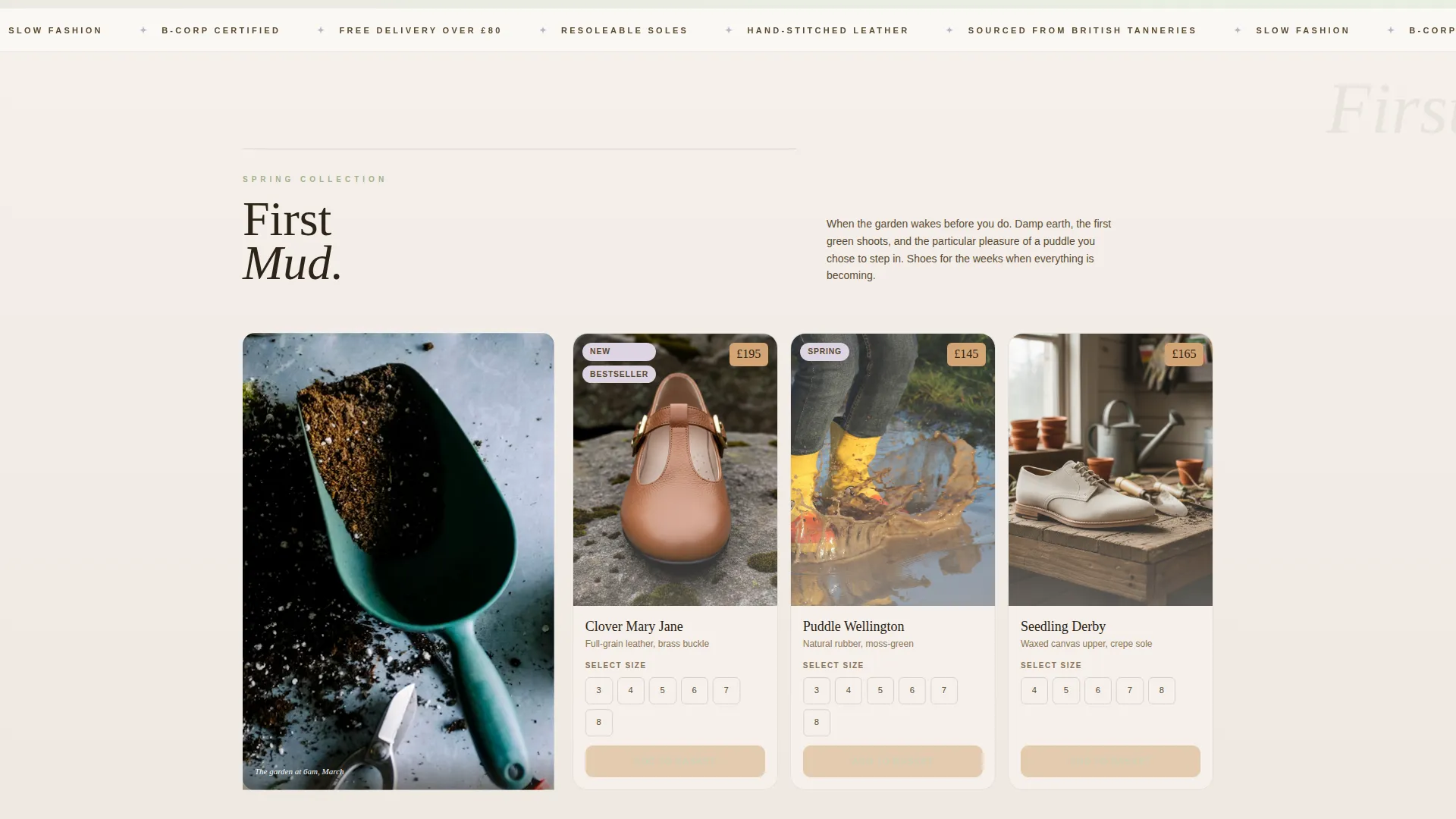 Cottagecore Shoe Brand Landing Page Template