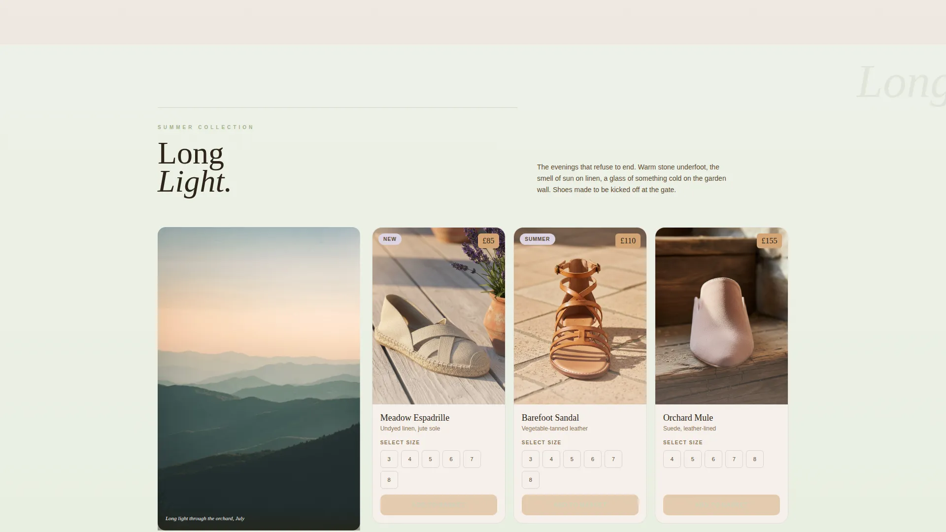 Cottagecore Shoe Brand Landing Page Template
