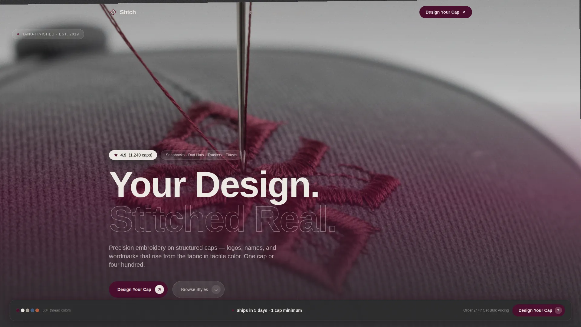 Custom Embroidered Cap Landing Page Template