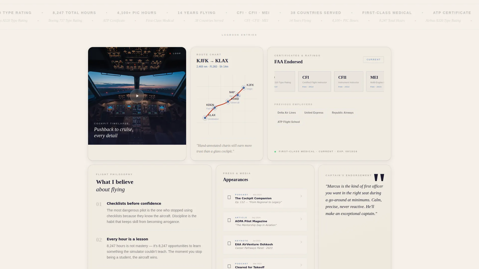 Pilot Profile Booking Website Template