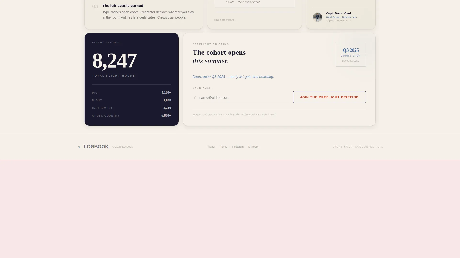 Pilot Profile Booking Website Template