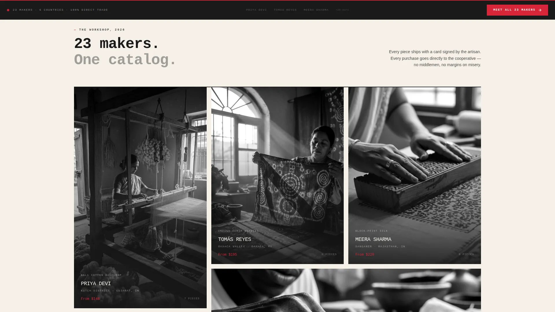 Bold Brutalist Fair Trade Clothing Landing Page