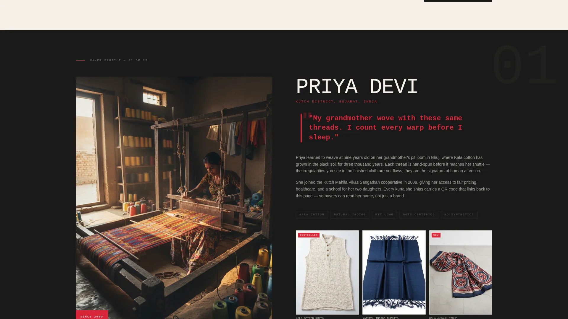Bold Brutalist Fair Trade Clothing Landing Page