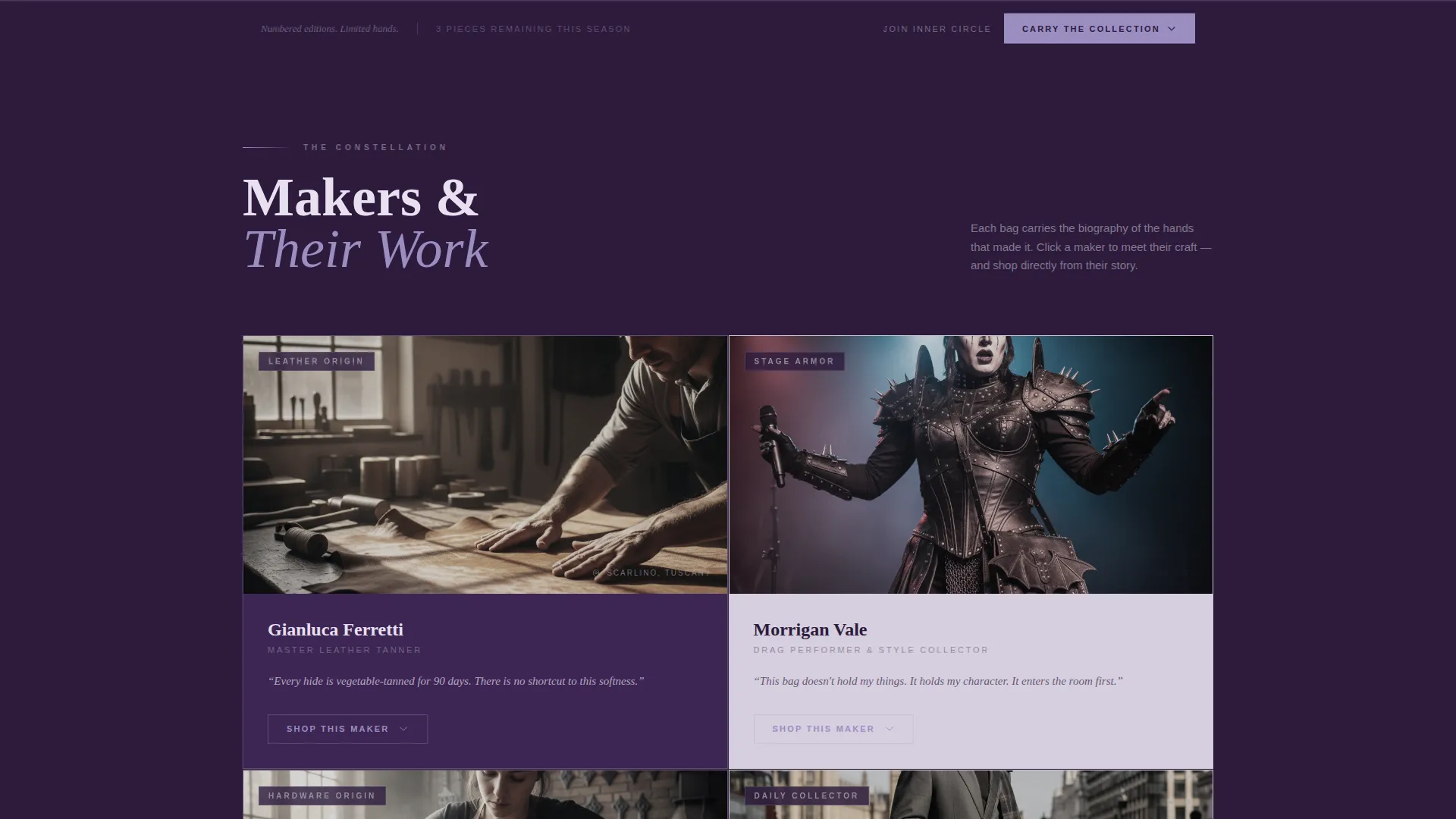 Luxe Gothic Landing Page Template for Bag Brands
