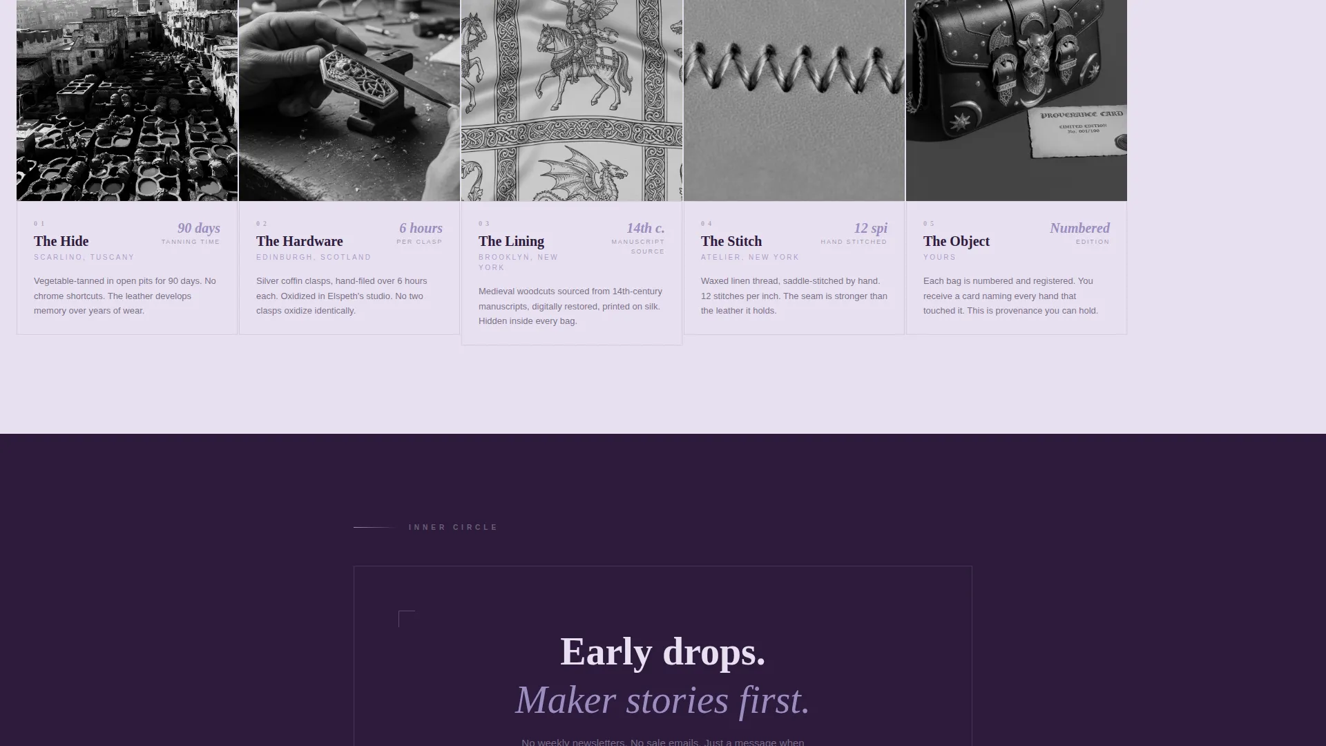 Luxe Gothic Landing Page Template for Bag Brands