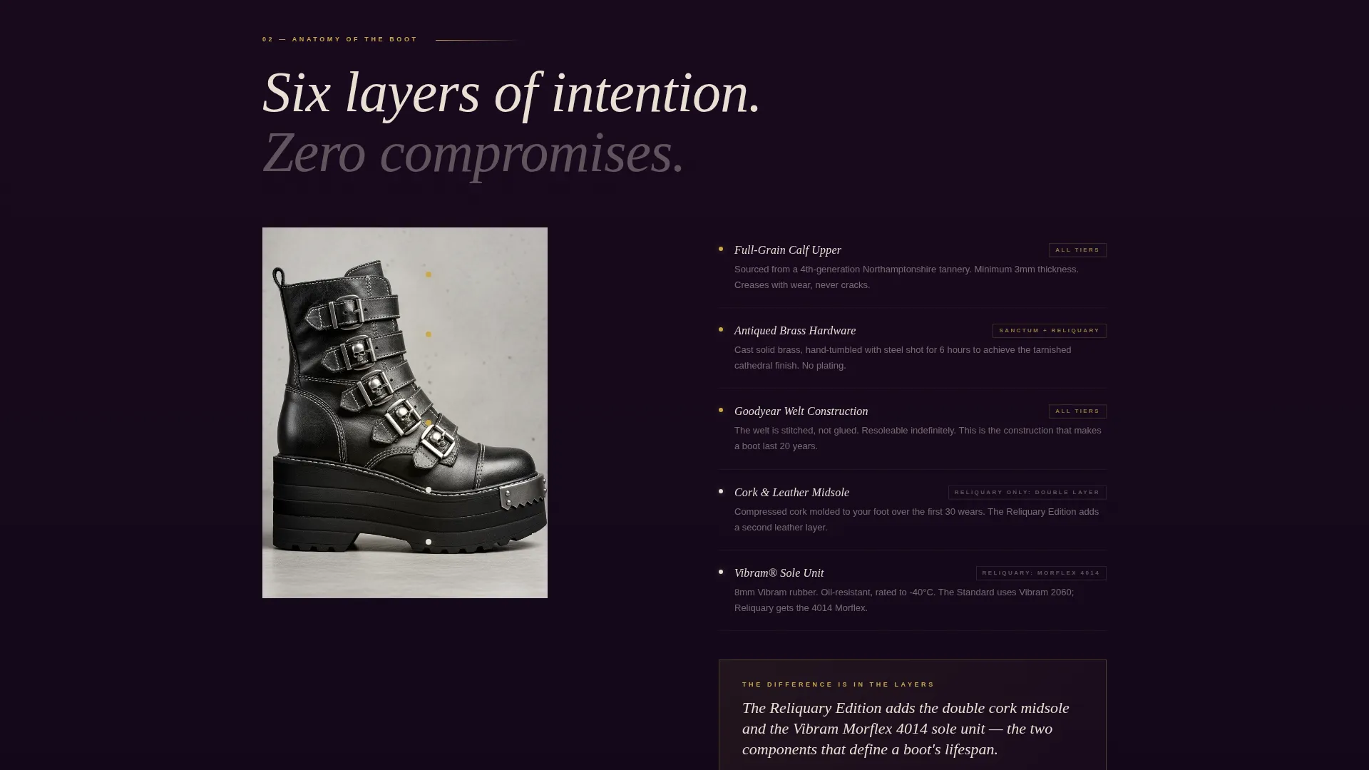 Gothic Boot Landing Page Template | Cinematic Upsell Design