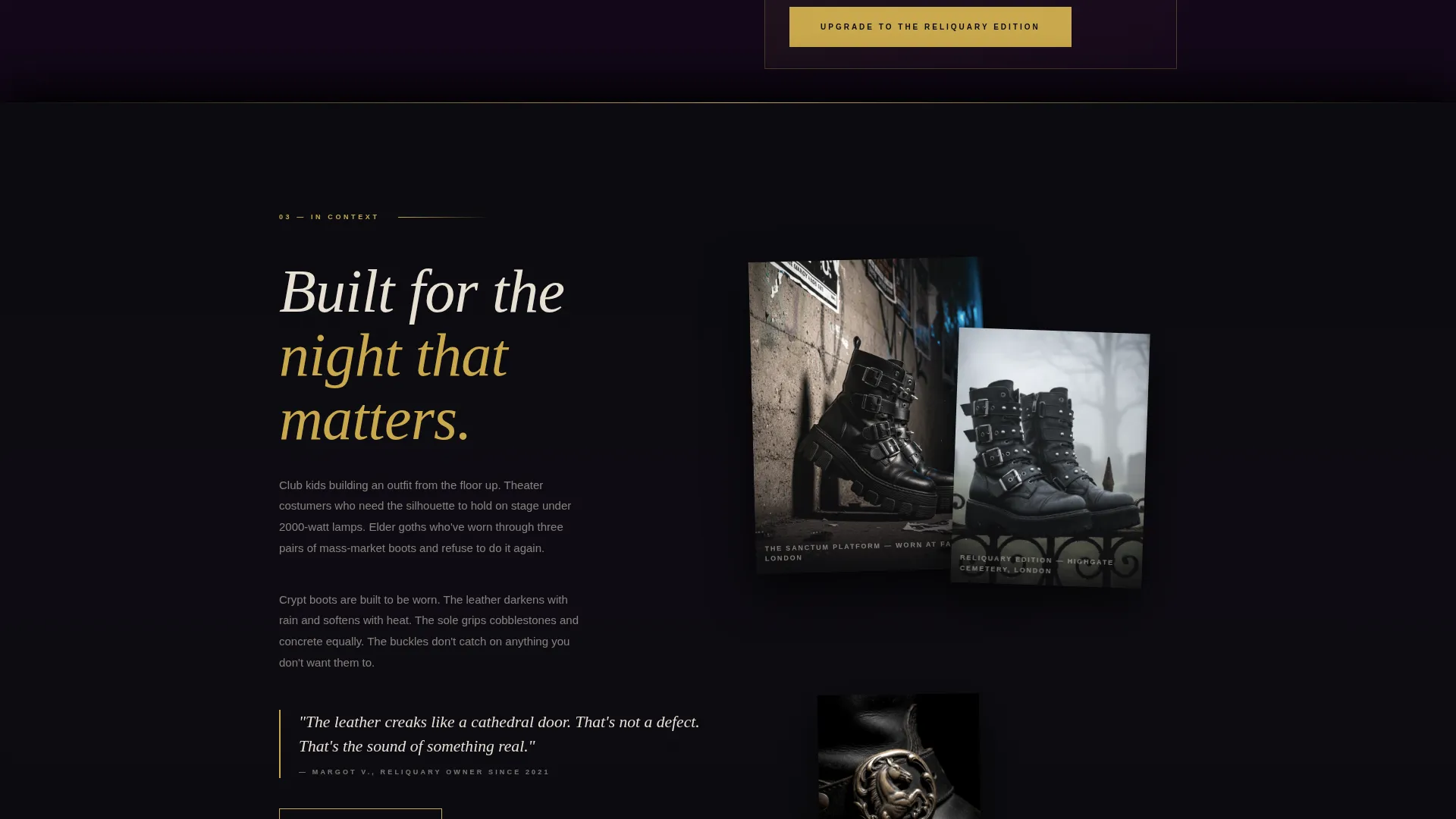 Gothic Boot Landing Page Template | Cinematic Upsell Design
