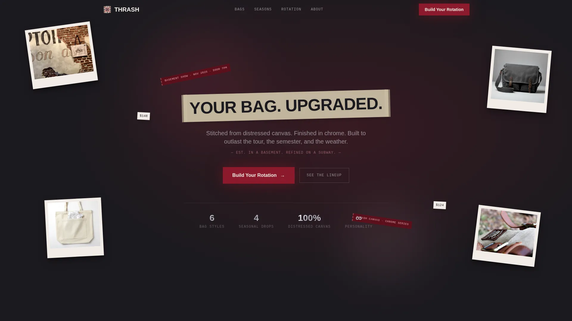 Grunge Bag Brand Landing Page Template