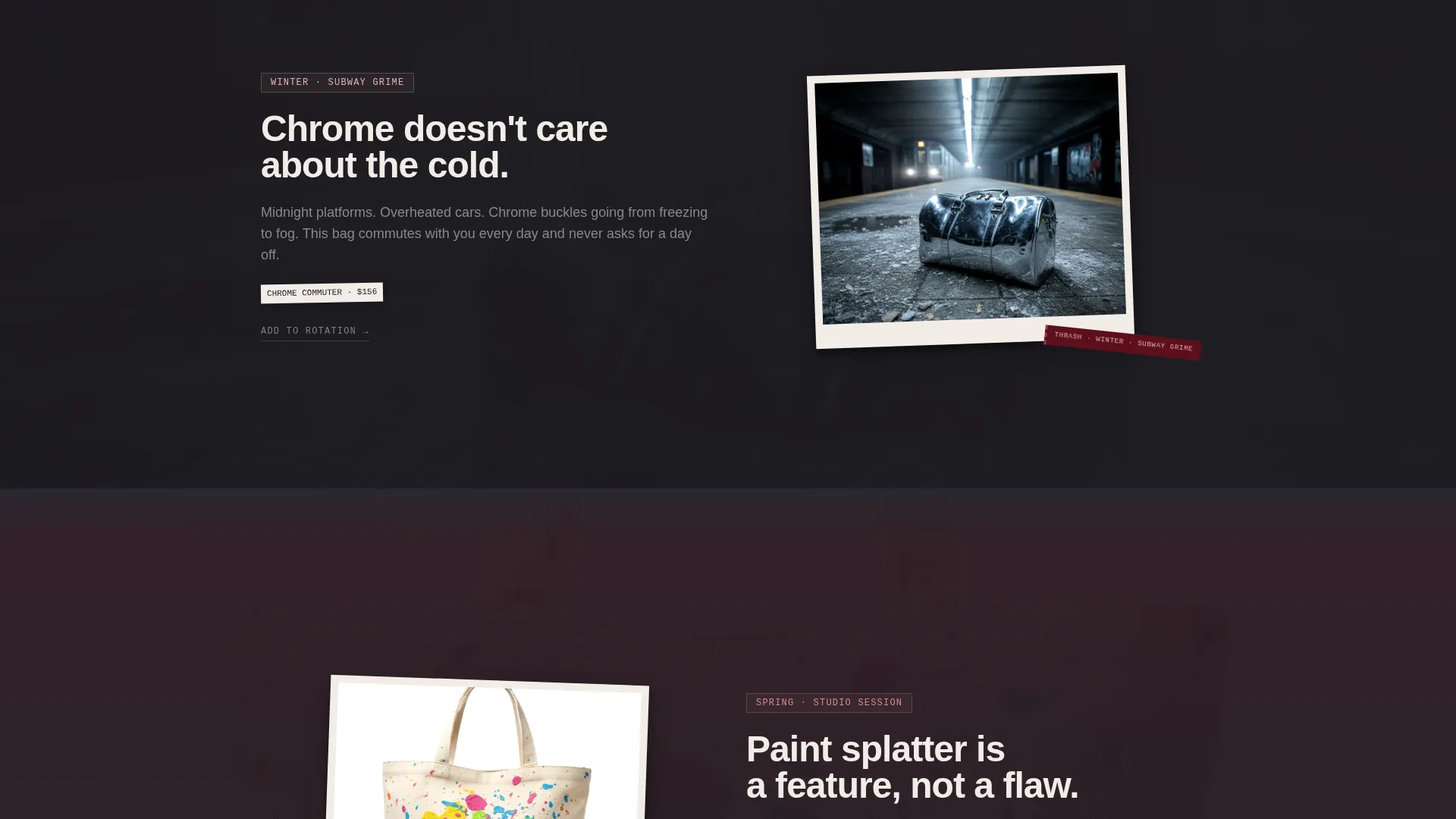 Grunge Bag Brand Landing Page Template