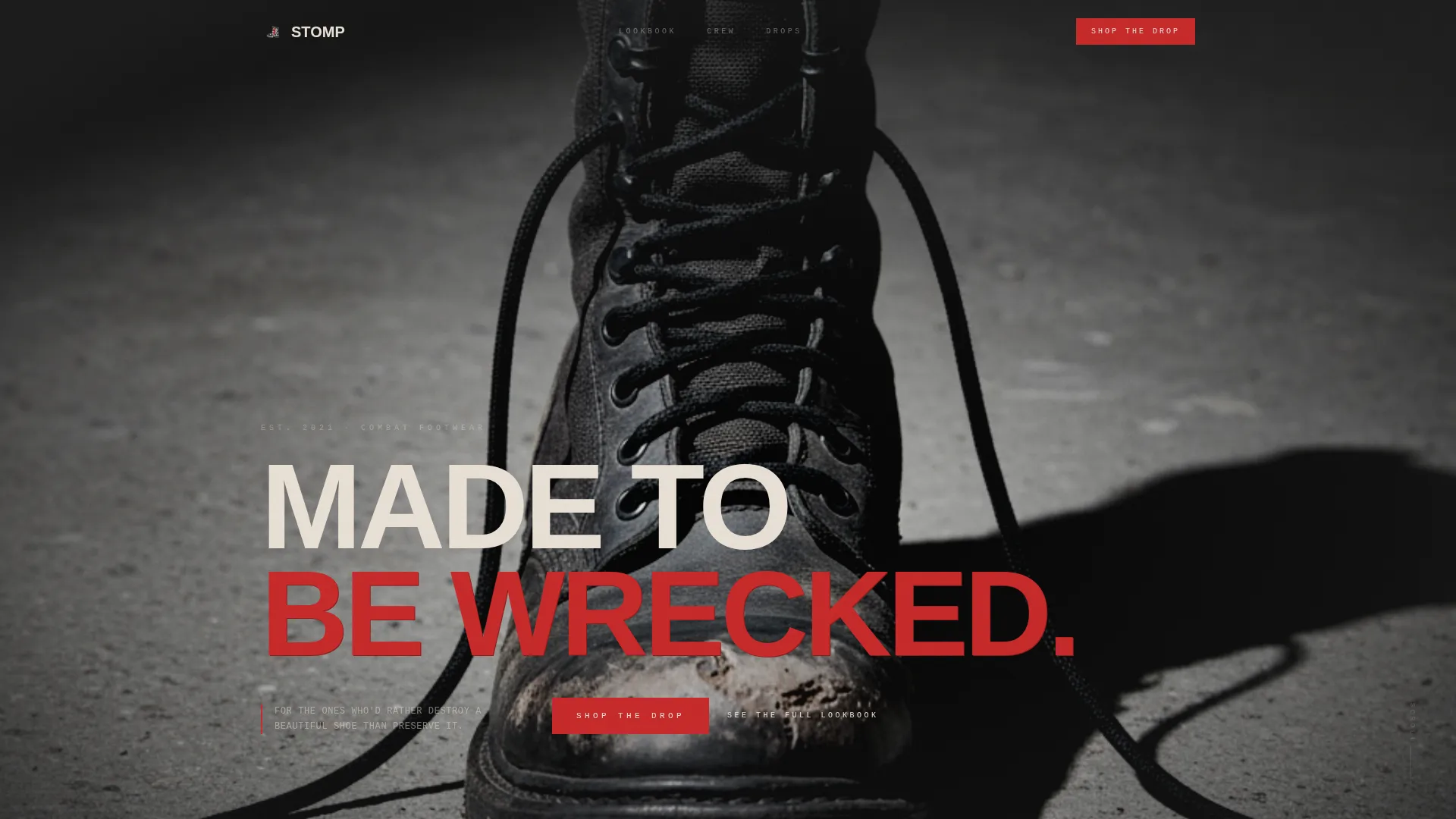 Brutalist Grunge Shoe Brand Landing Page Template