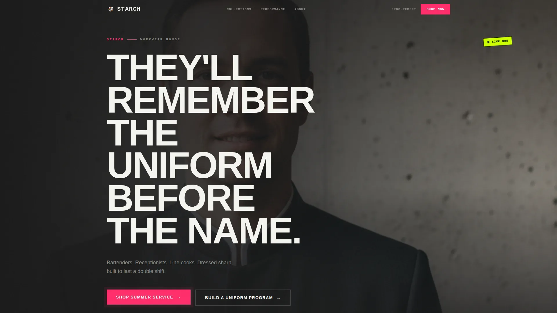 Brutalist Hospitality Uniform Landing Page Template