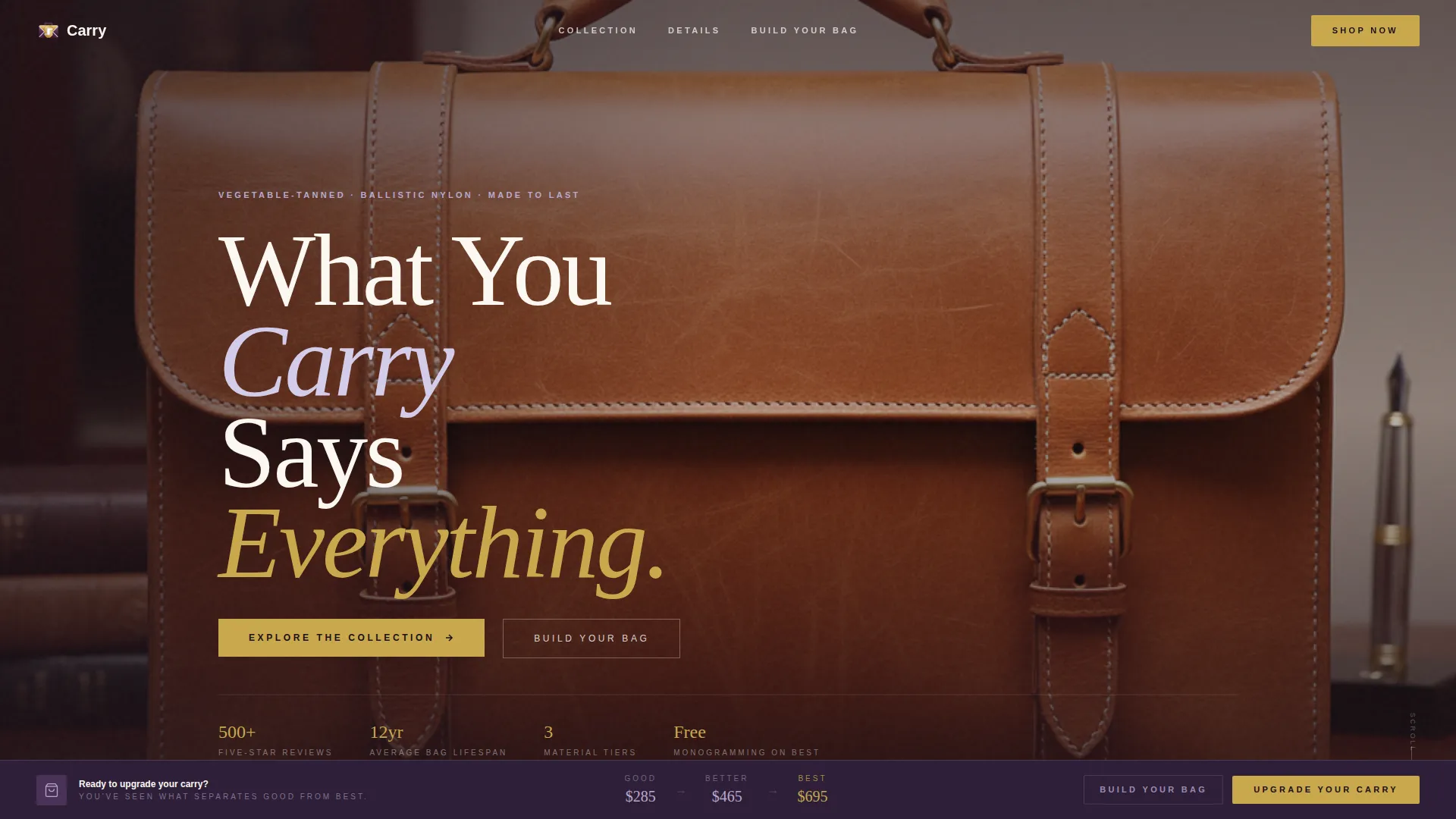 Specialist Bag & Luggage Brand Portfolio & Case Study Website Template