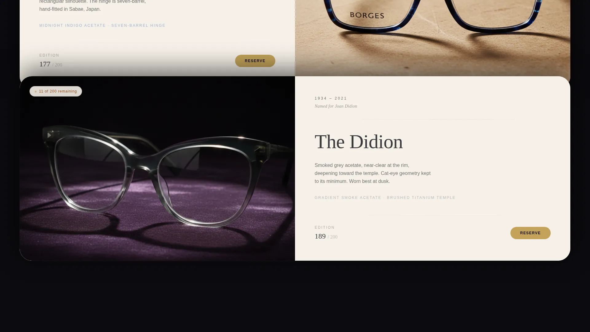 Luxe Minimal Eyewear Landing Page Template