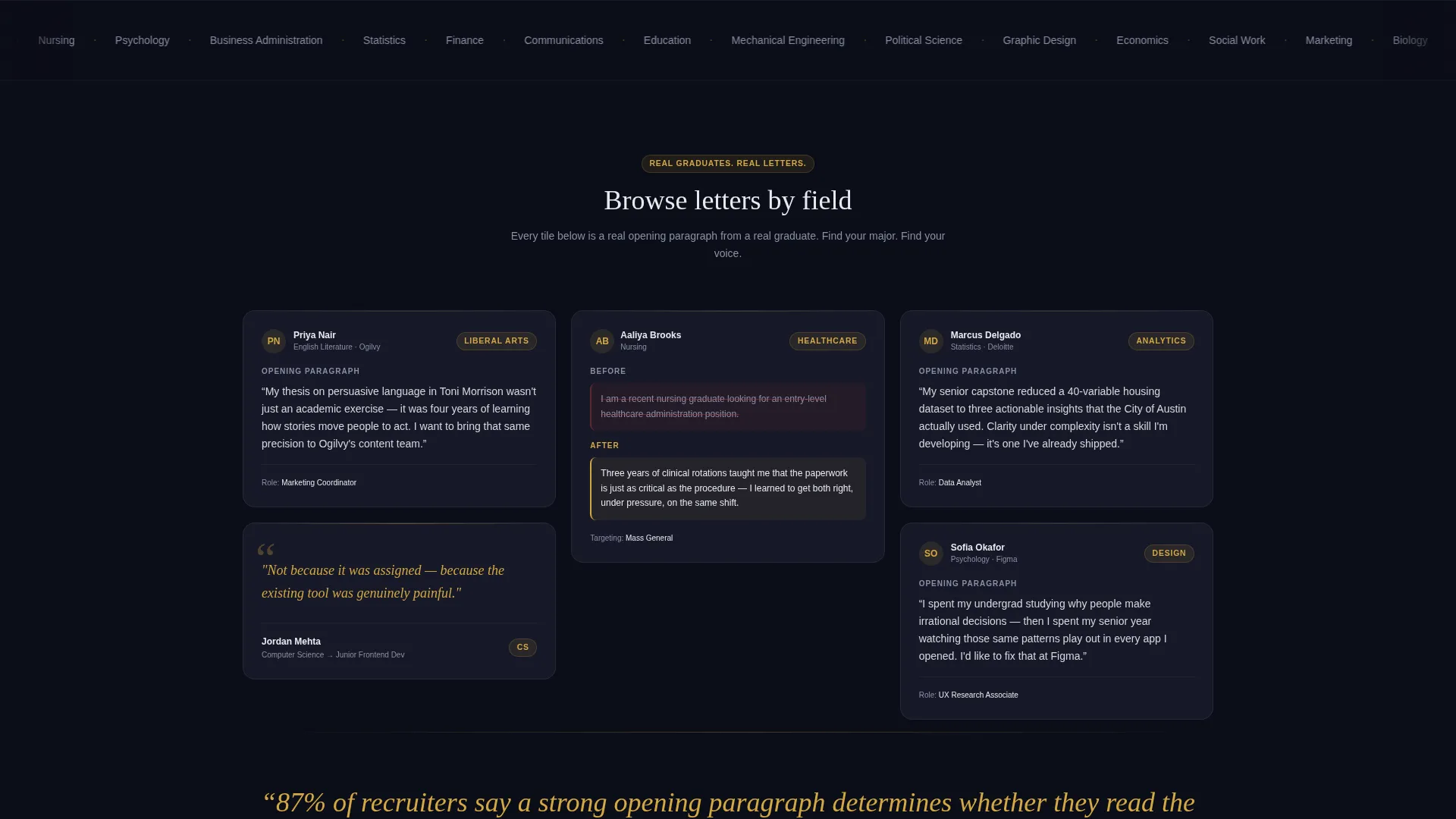 Recent Graduate Cover Letter Landing Page Template