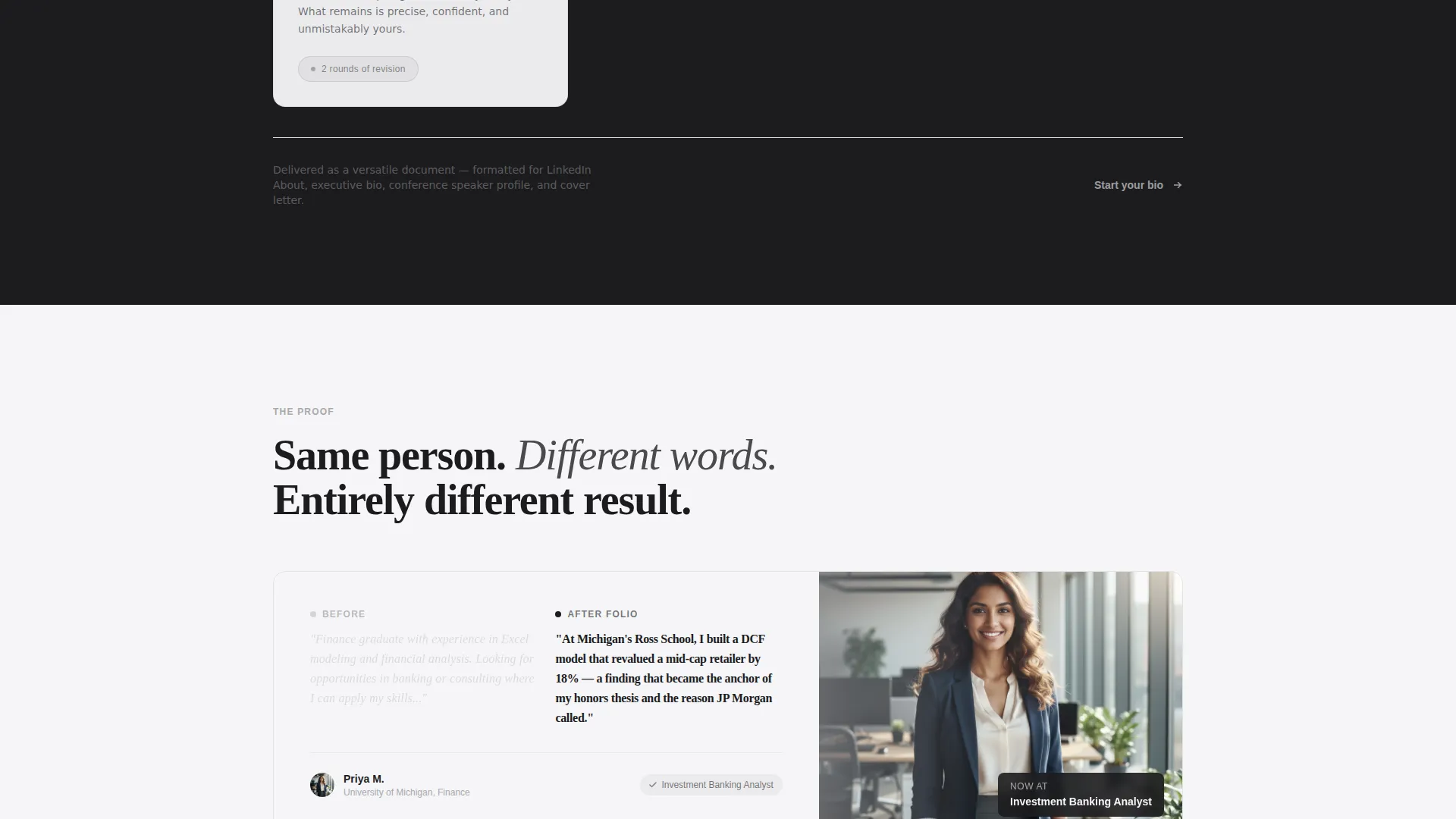 Recent Graduate Executive Bio Landing Page Template