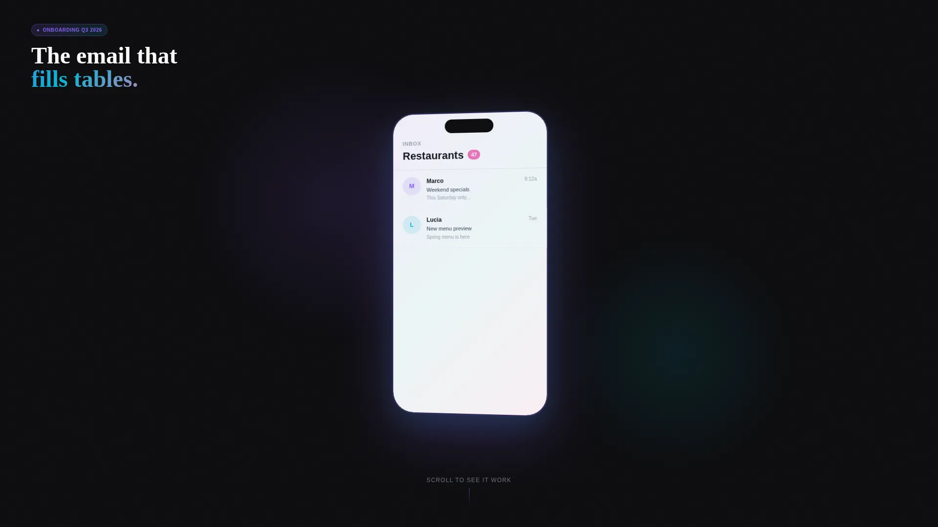 Bento Grid Restaurant Email Marketing Agency Landing Page