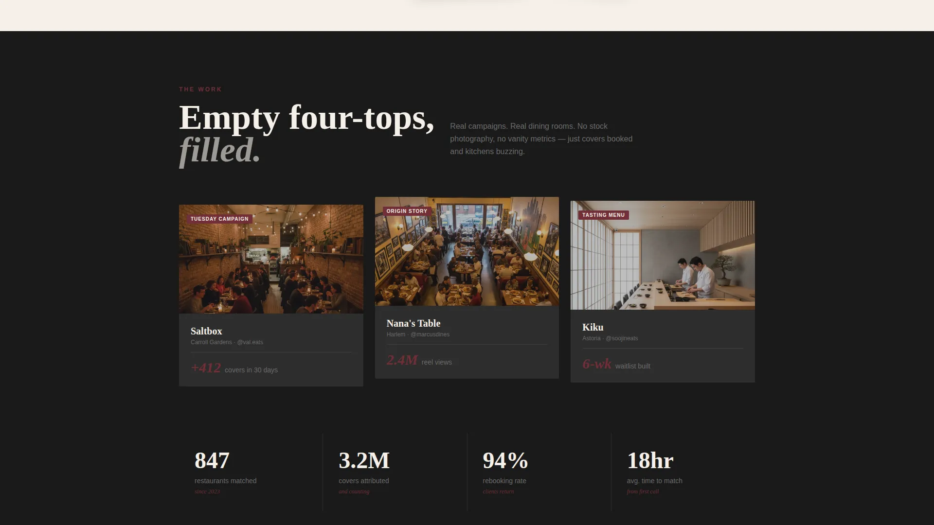 Restaurant Influencer Marketing Agency Landing Page