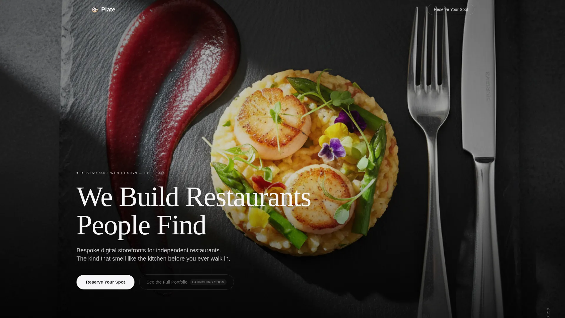 Immersive Restaurant Agency Bento Grid Landing Page