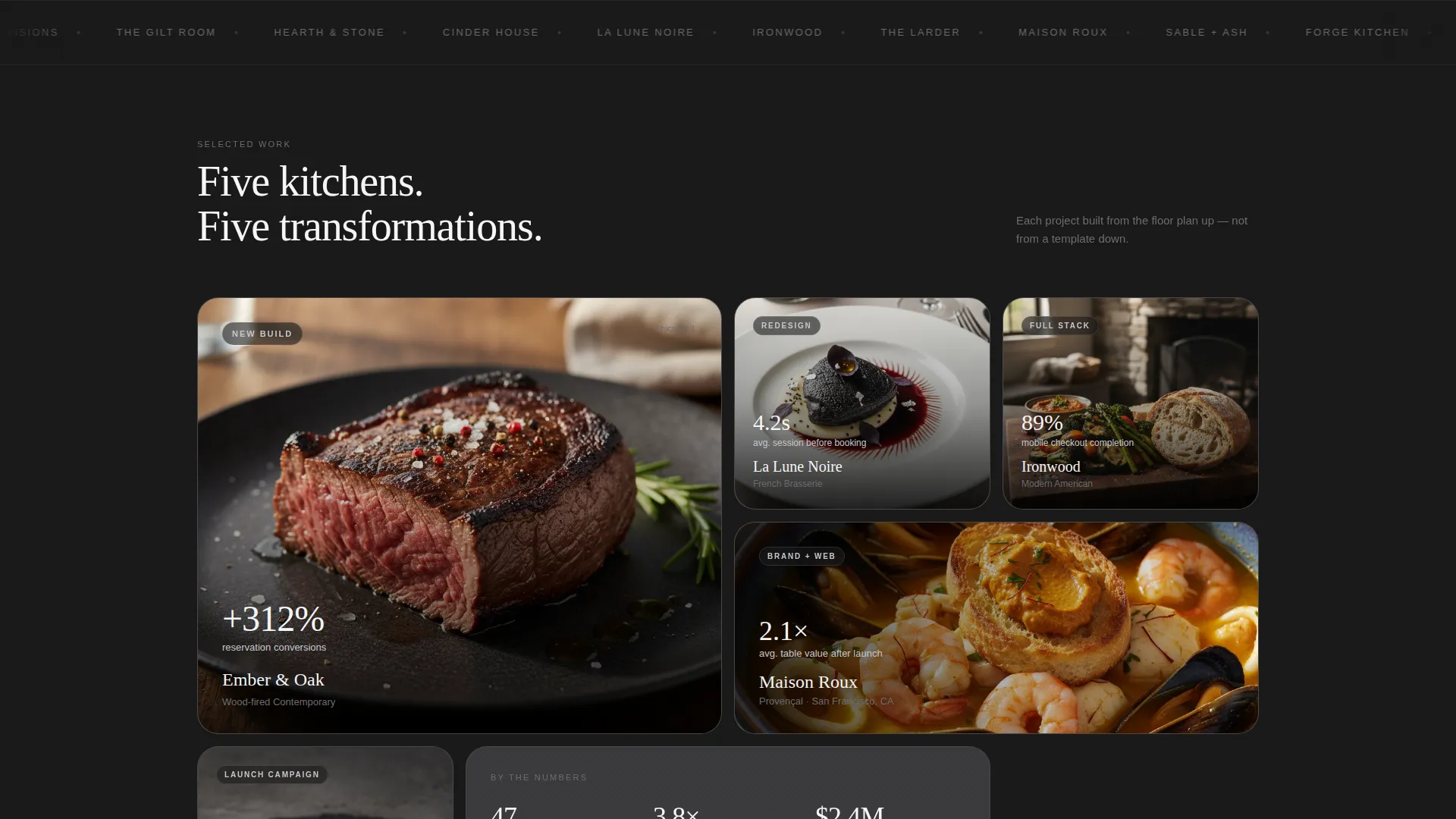 Immersive Restaurant Agency Bento Grid Landing Page