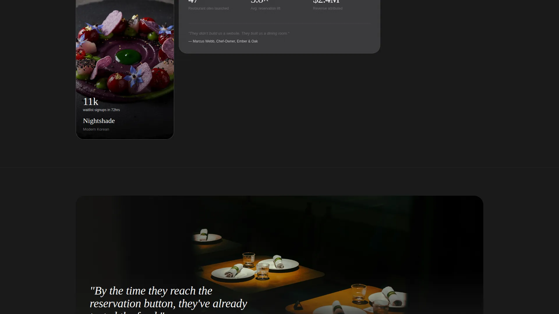Immersive Restaurant Agency Bento Grid Landing Page