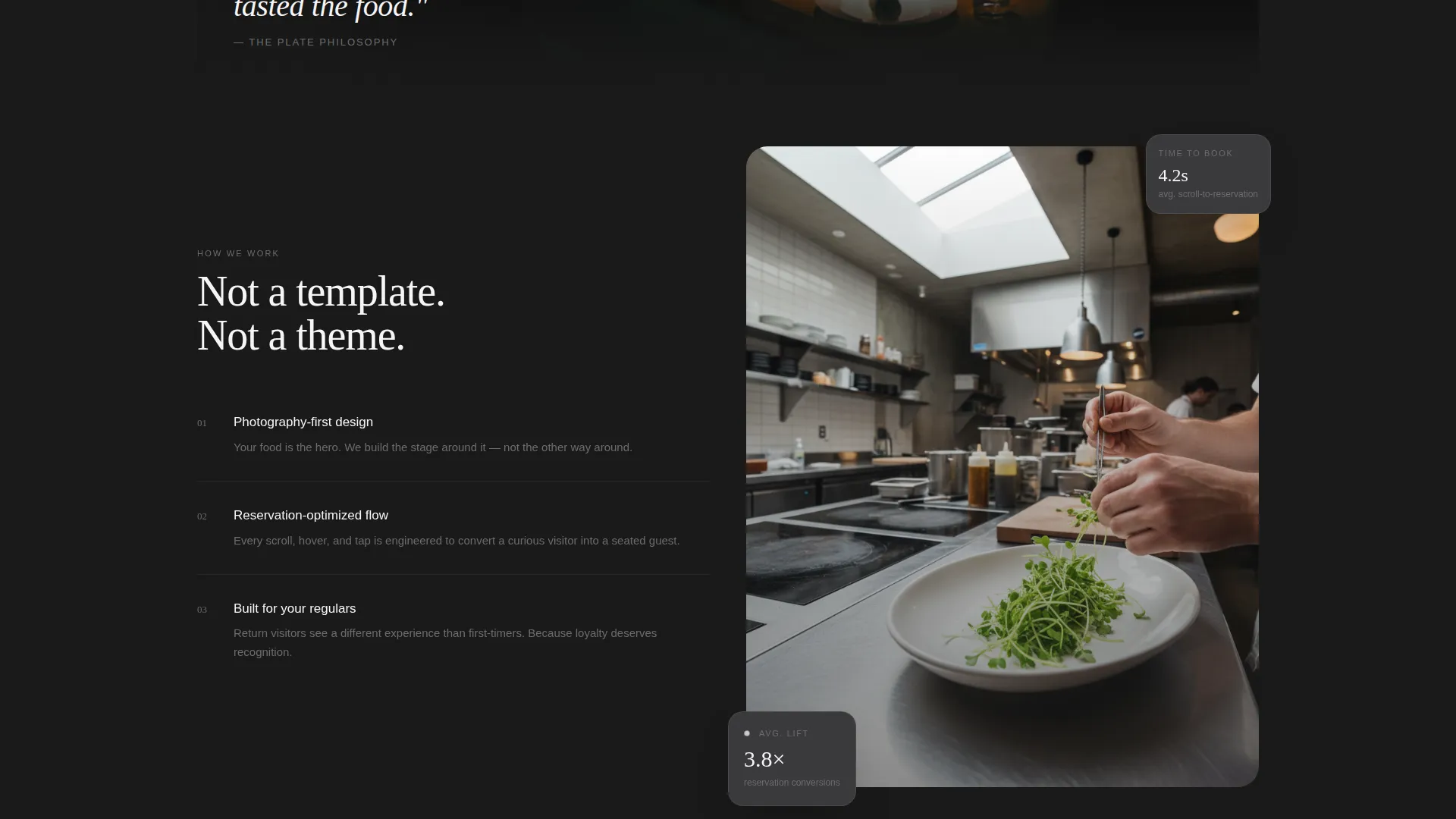 Immersive Restaurant Agency Bento Grid Landing Page