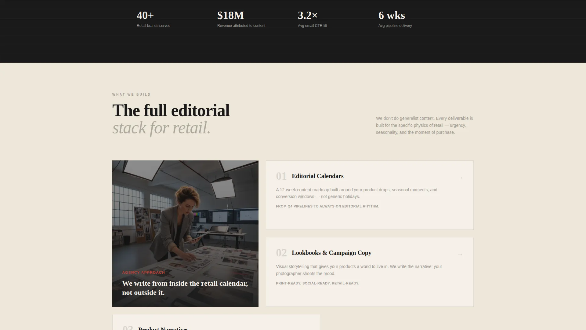 Editorial Retail Content Agency Landing Page Template