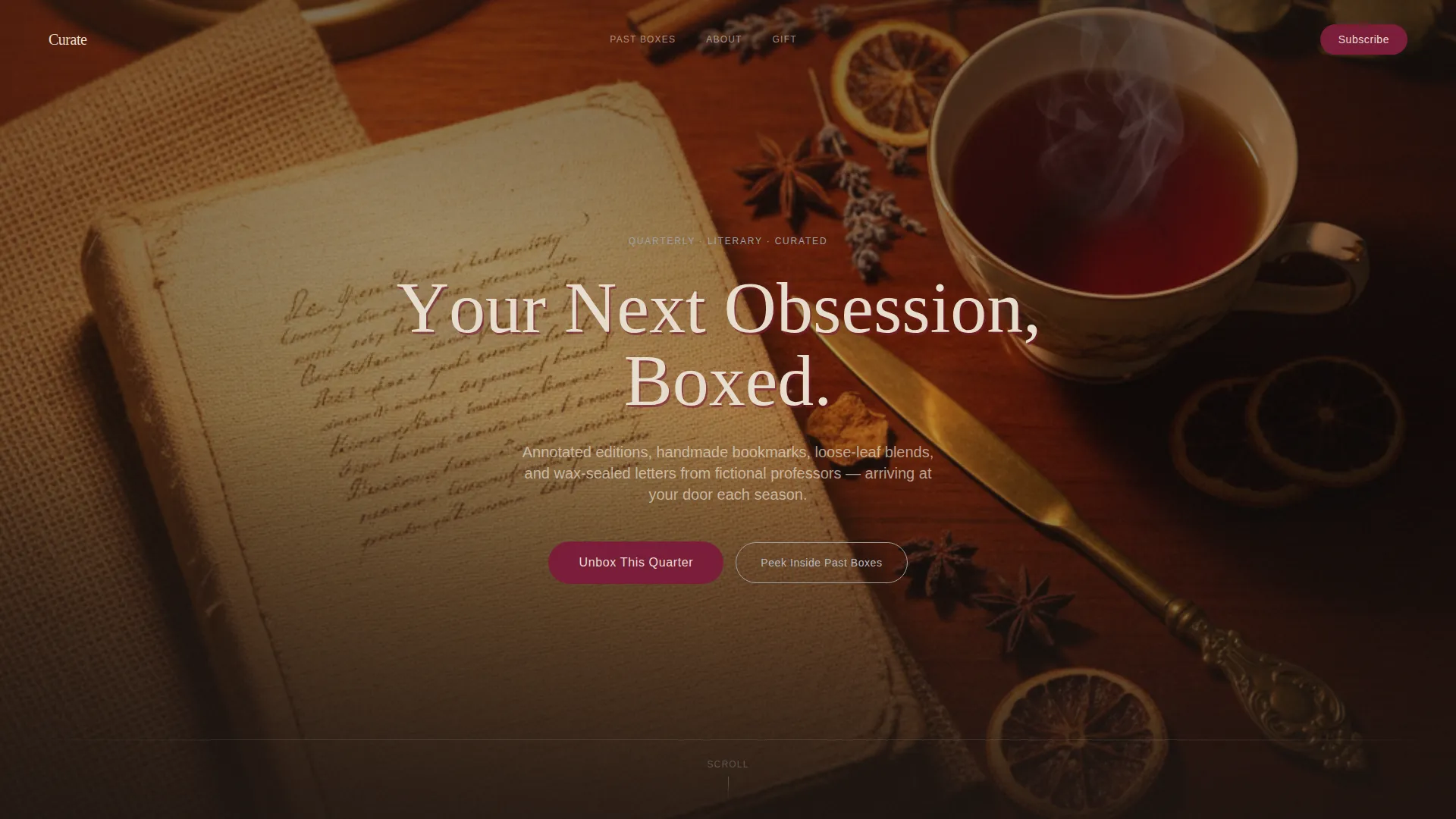 Dark Academia Subscription Box Landing Page