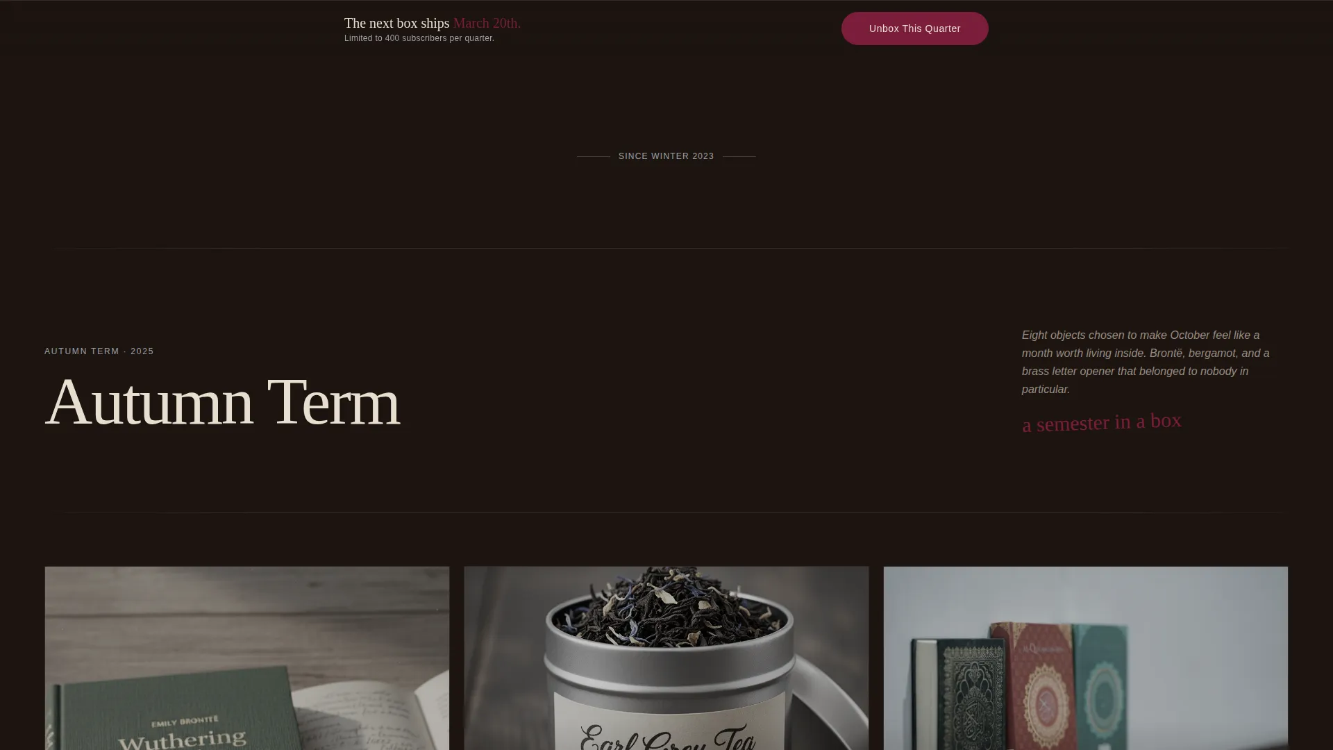 Dark Academia Subscription Box Landing Page