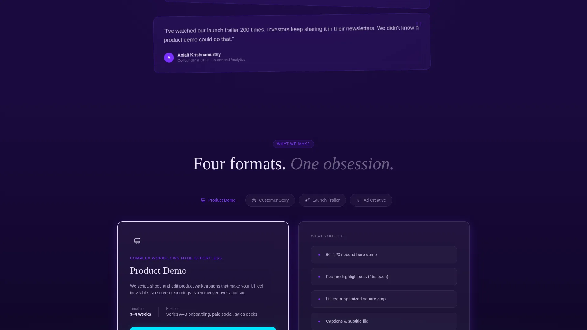 Cinematic SaaS Video Agency Landing Page Template