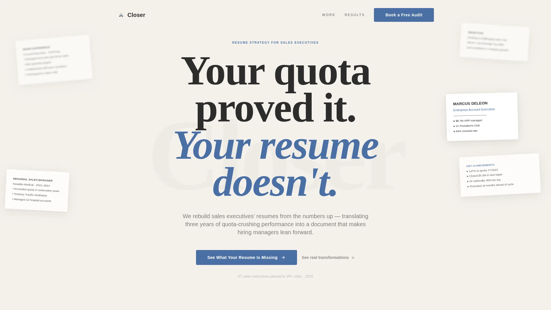 Sales Executive Professional Resume Landing Page