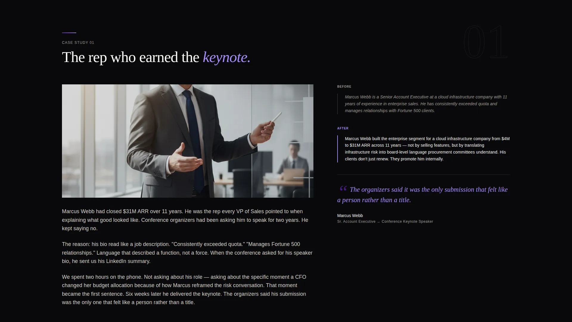 Sales Professional Executive Bio Landing Page Template
