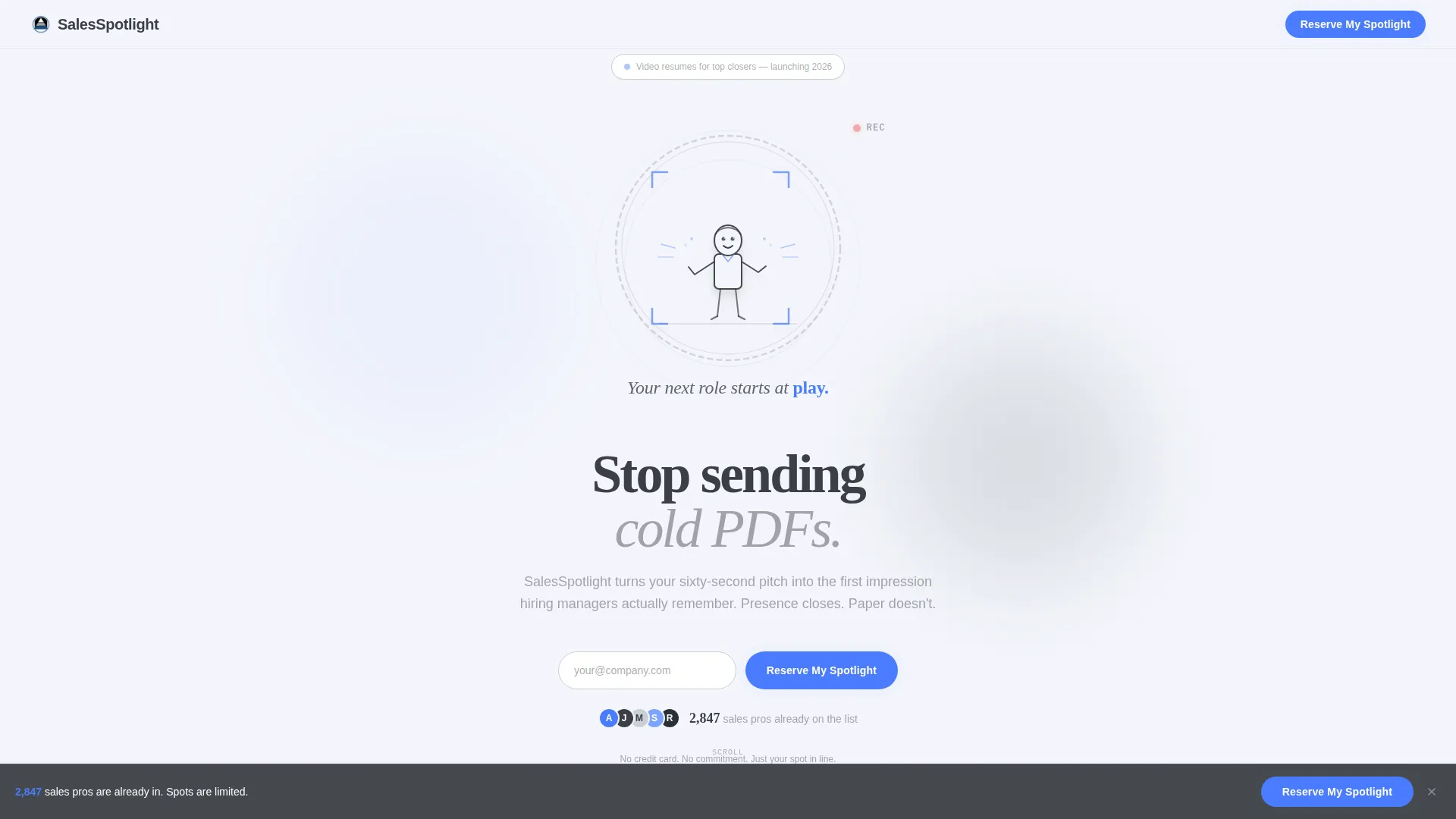 Sales Professional Video Resume Landing Page