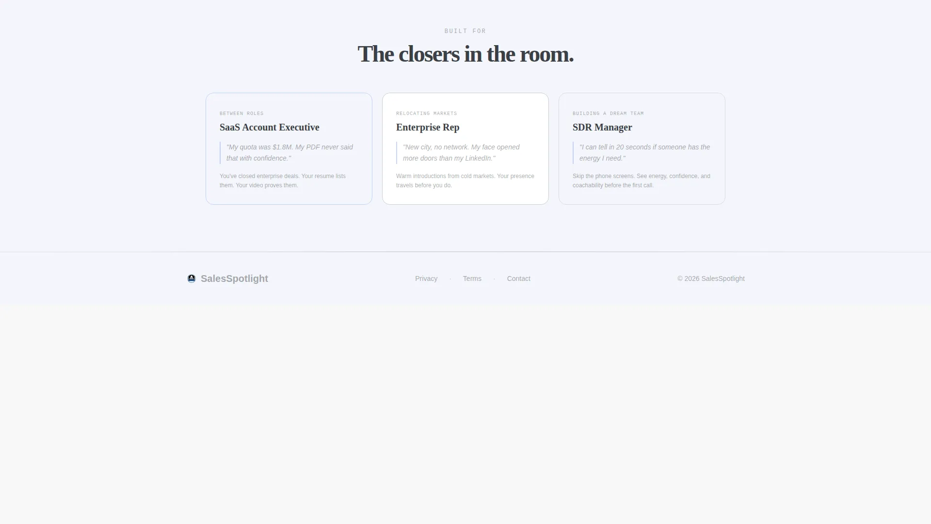 Sales Professional Video Resume Landing Page