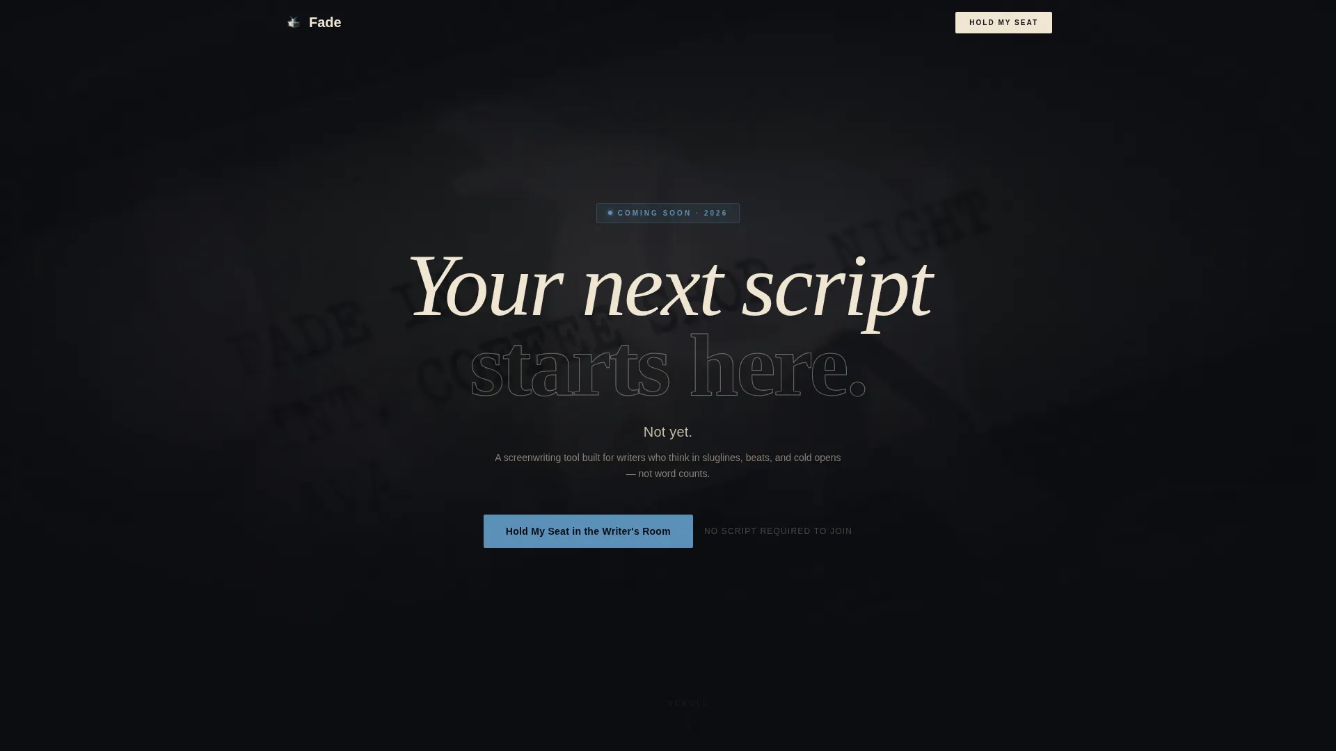 Cinematic Screenwriter Waitlist Landing Page Template